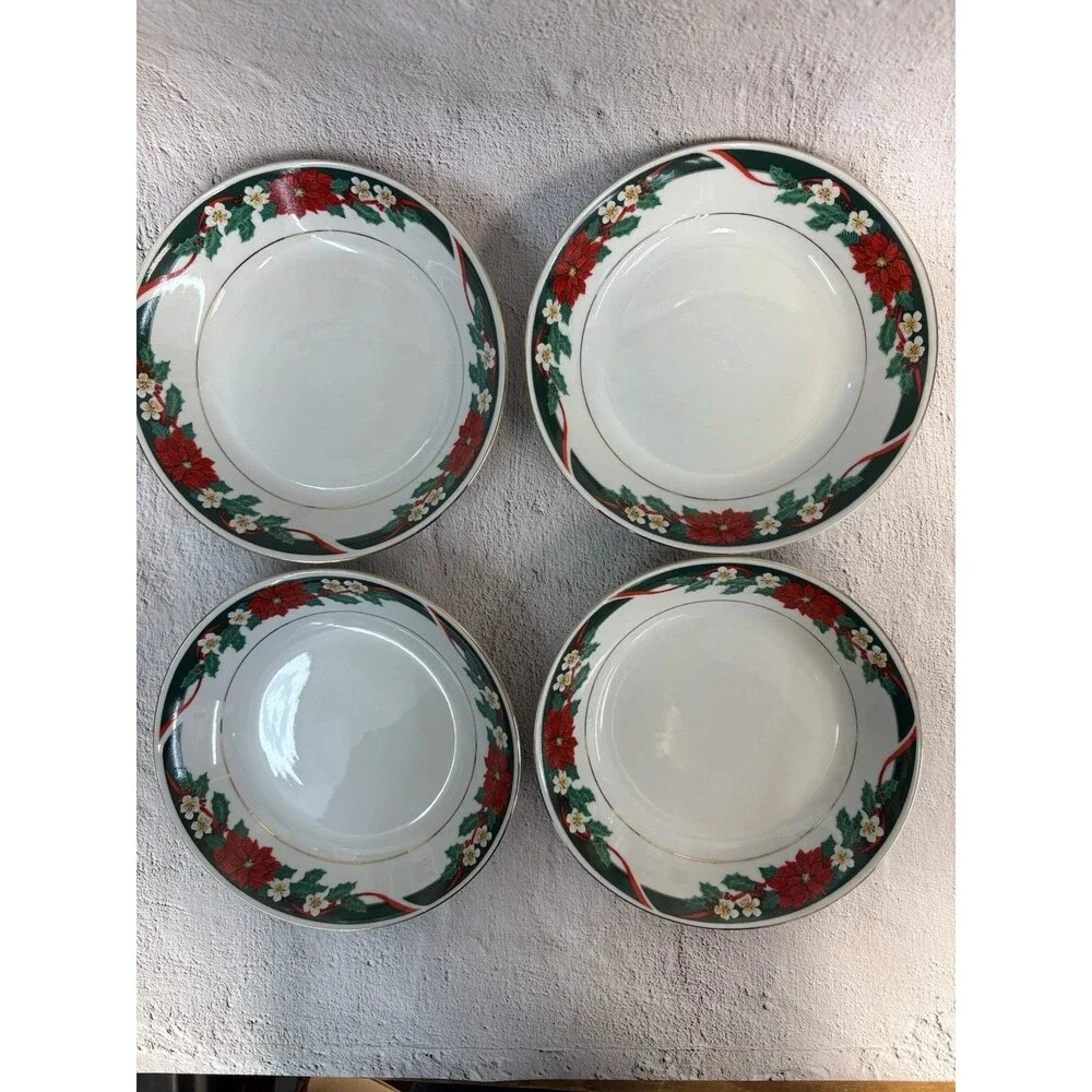 Tienshan Deck The Halls 12 Salad/Soup/Cereal 7.5” Bowls NEW